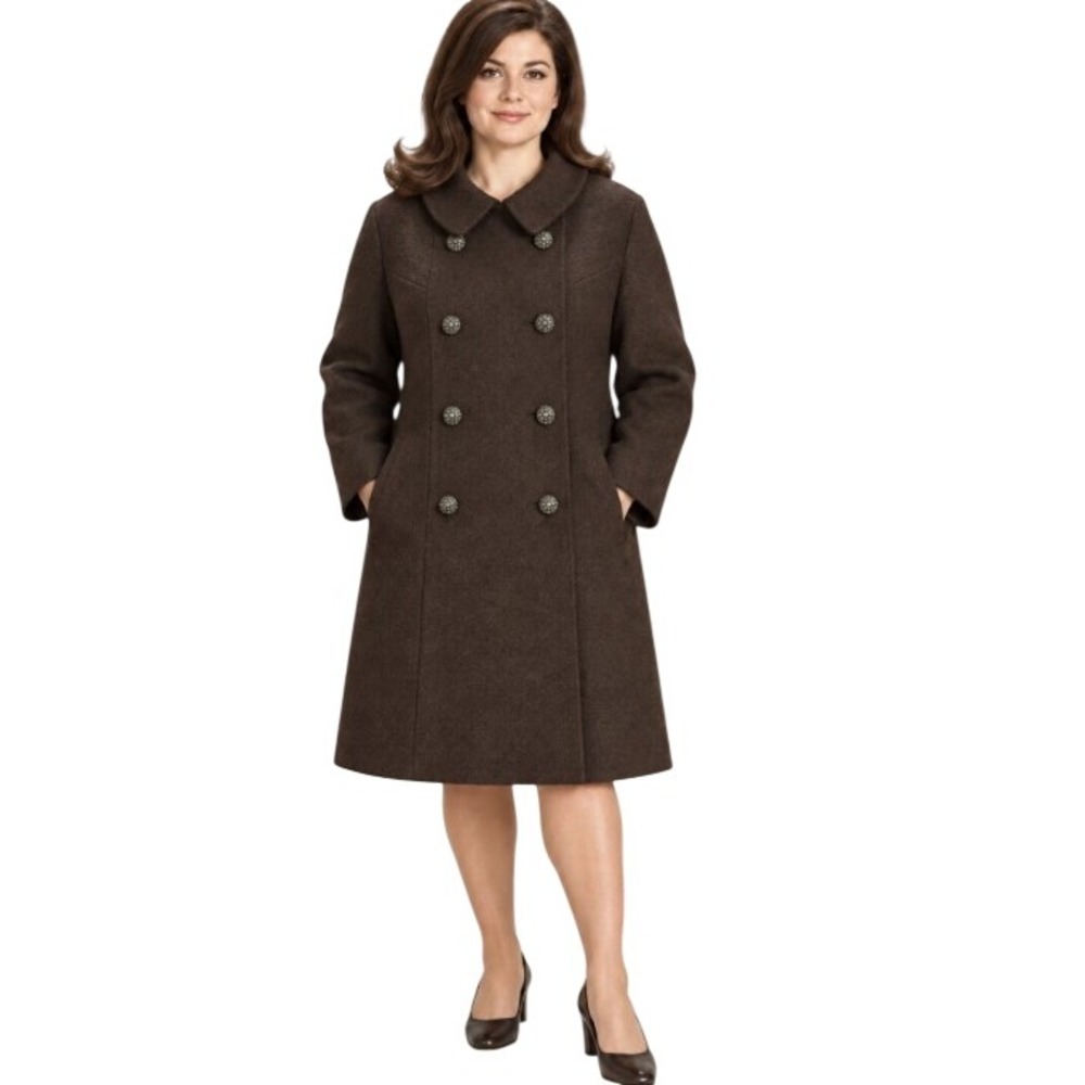 Vintage 60s Rich's Coat M-L Chocolate Brown Double Breasted Mod Peter Pan Collar